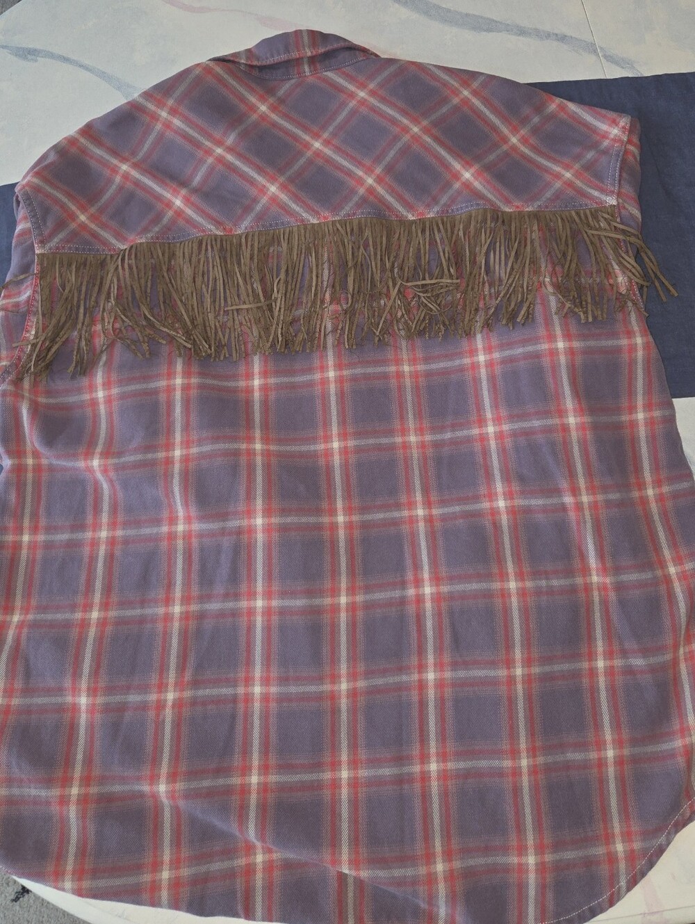 Remi Relief Golden State Fringe Western Plaid Flannel Over Shirt Jacket Size XL